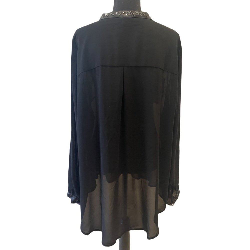Torrid plus size sheer studded black button front faux leather trim sz 3 - Picture 6 of 7